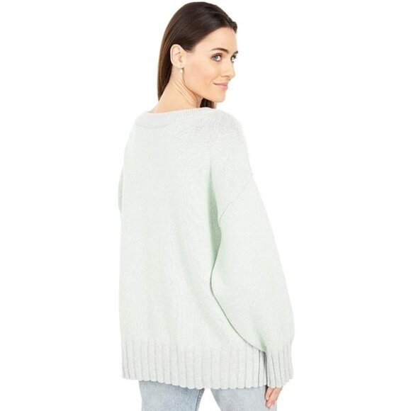 NWT Free People lime grey cotton blend oversize relaxed fit sweater, S - Picture 8 of 15